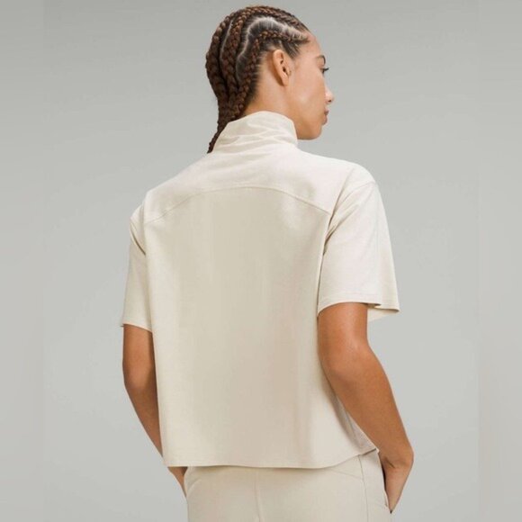 Lululemon Relaxed Fit LINEN Blend Turtleneck Top Size 8 Natural Ivory W3FZES - Picture 3 of 10